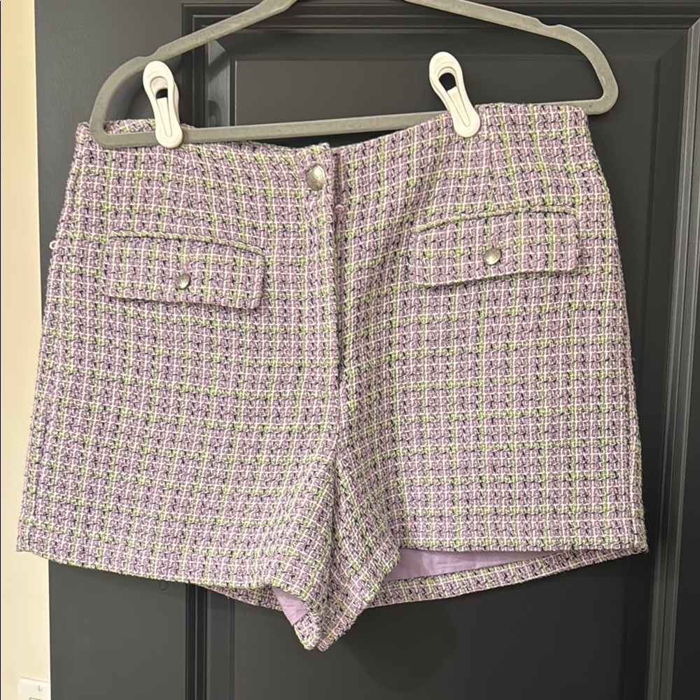LOFT High Waist Purple and Green Tweed Shorts